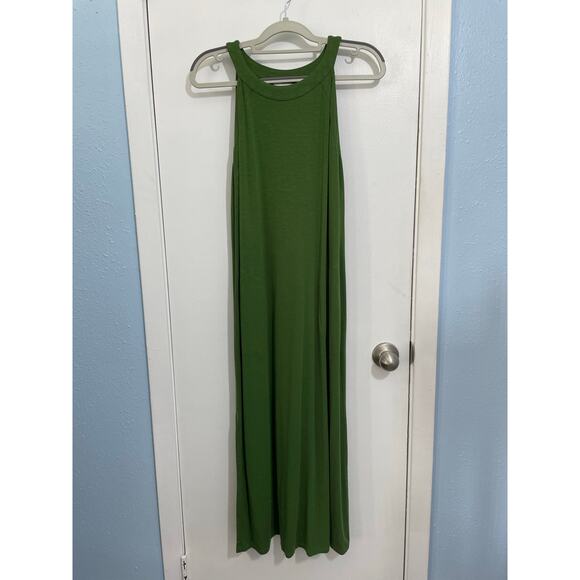 J Jill Shift Dress Small Petite Olive Green Halter Neck Slub Stretch Knit Beach - Picture 1 of 6